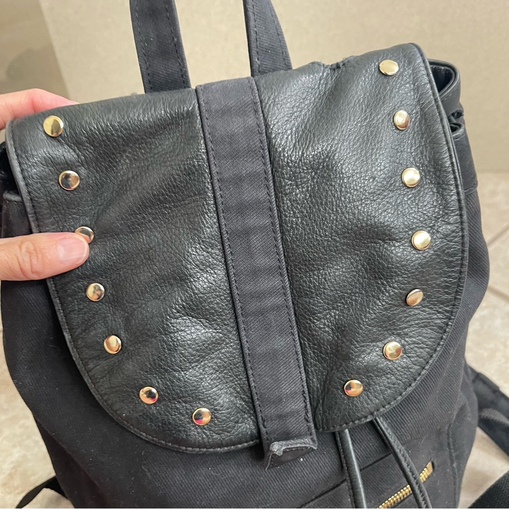 Fiocci Black‎ Made In Italy Backpack  Pockets Leather & Canvas Adjustable Straps - Picture 7 of 14